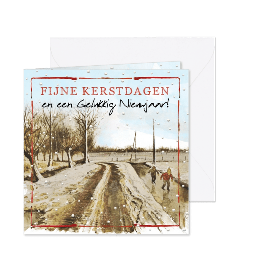 Hollandse kerstkaart met schaatsende kinderen - Kaartimpressie