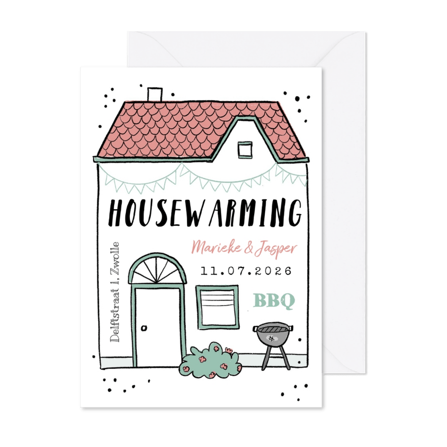 Housewarming uitnodiging huis bbq feestje - Kaartimpressie