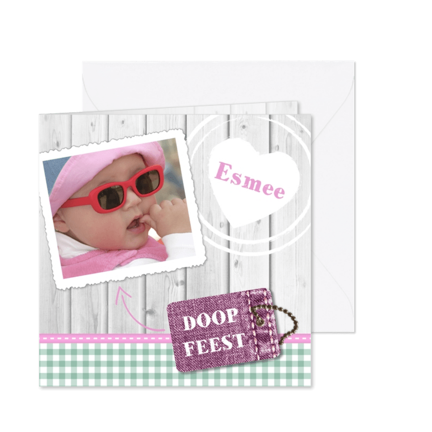 Hout met Label doop roze - BK - Kaartimpressie