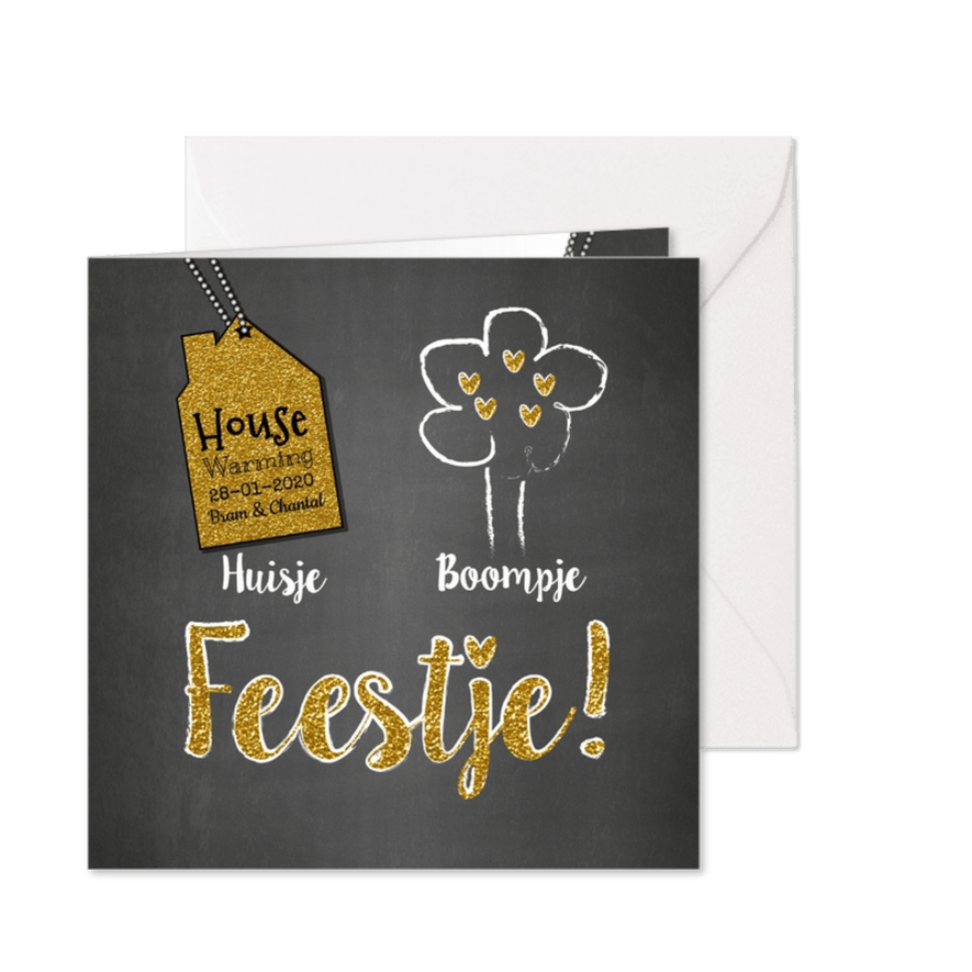 Huisje boompje feestje goud - Kaartimpressie