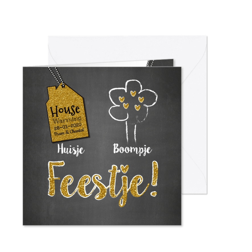 Huisje boompje feestje goud - Kaartimpressie