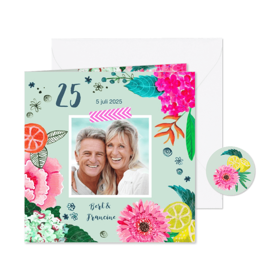 Huwelijks jubileum 25 jaar Bloemen - Kaartimpressie
