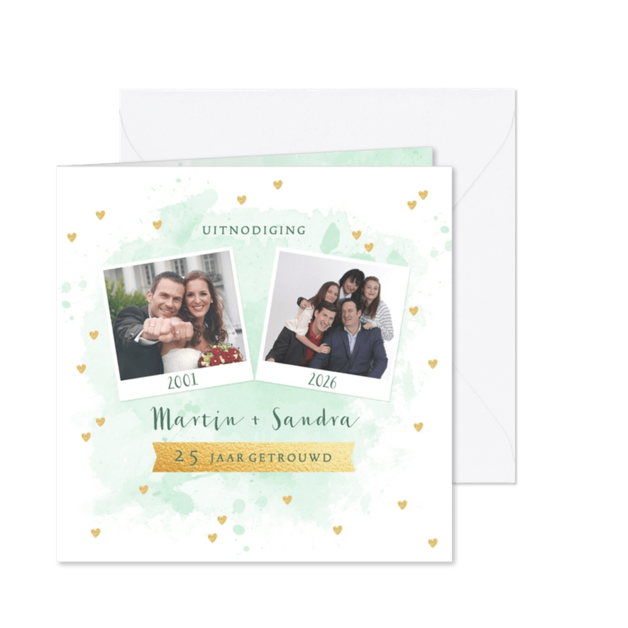 Huwelijksjubileum aquarel foto's hartjes  - Kaartimpressie