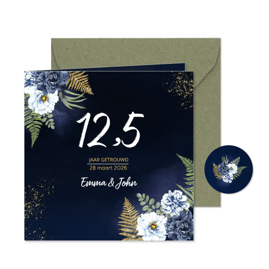 Huwelijksjubileum blauwe pioen goud - Kaartimpressie