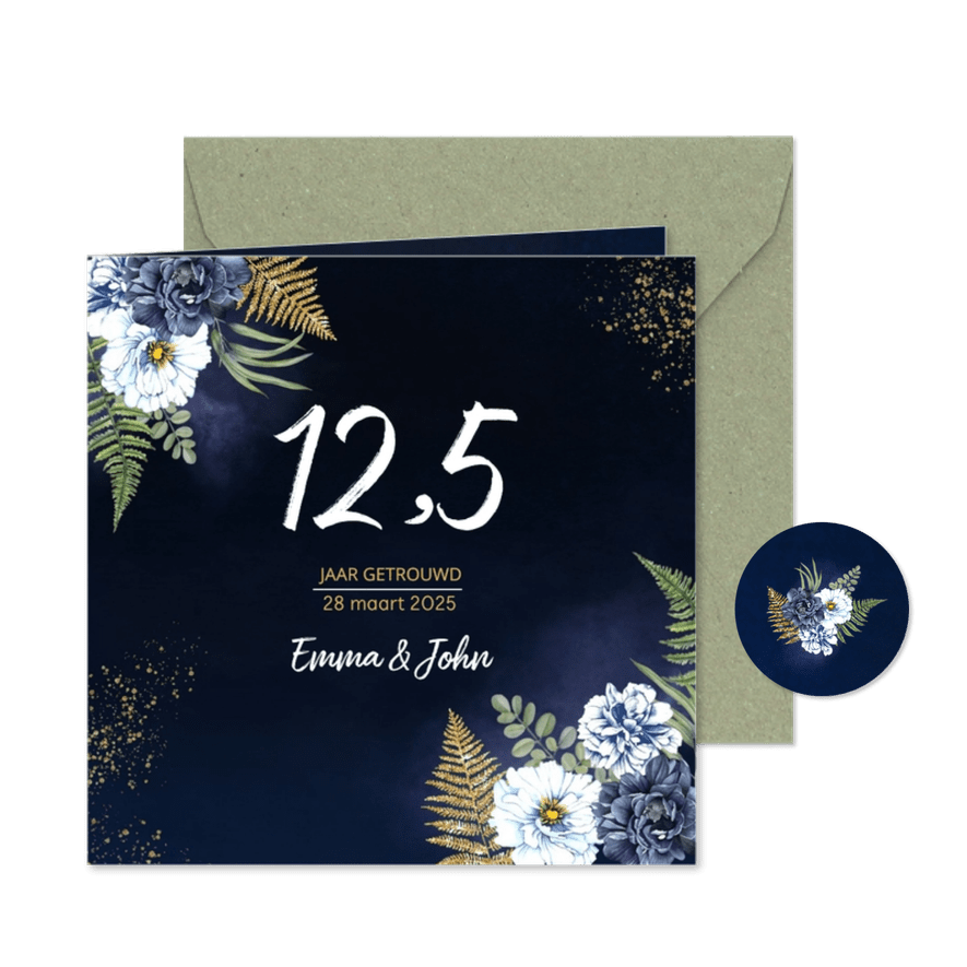 Huwelijksjubileum blauwe pioen goud - Kaartimpressie