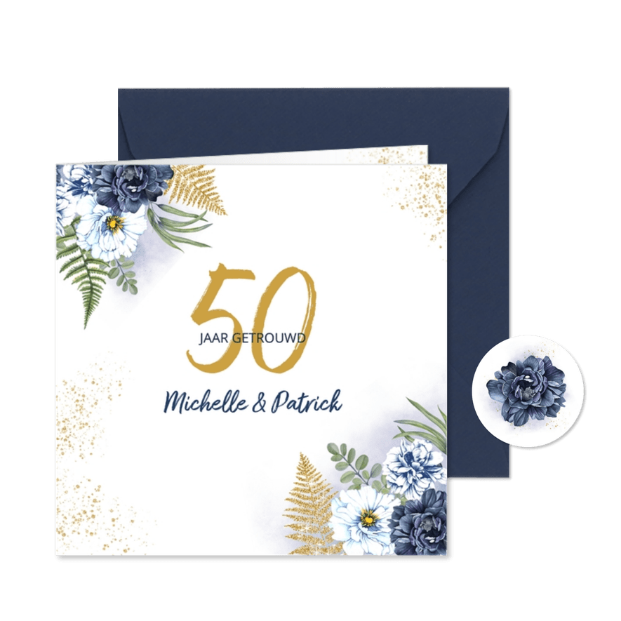 Huwelijksjubileum blauwe rozen - Kaartimpressie