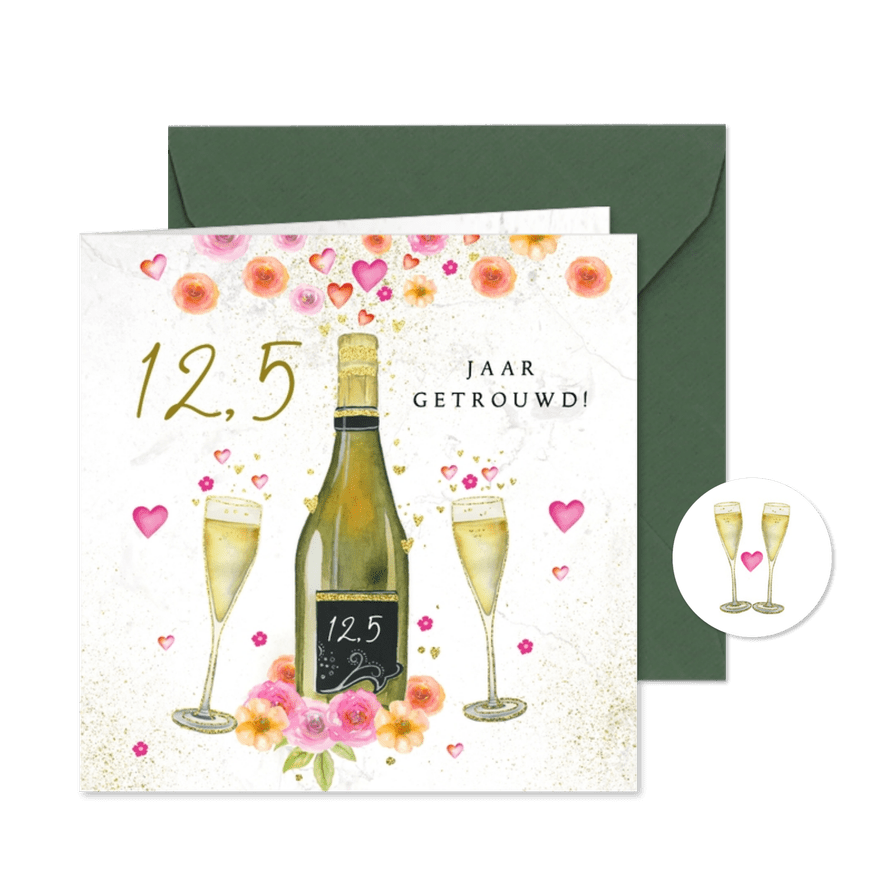 Huwelijksjubileum champagne bloemen - Kaartimpressie