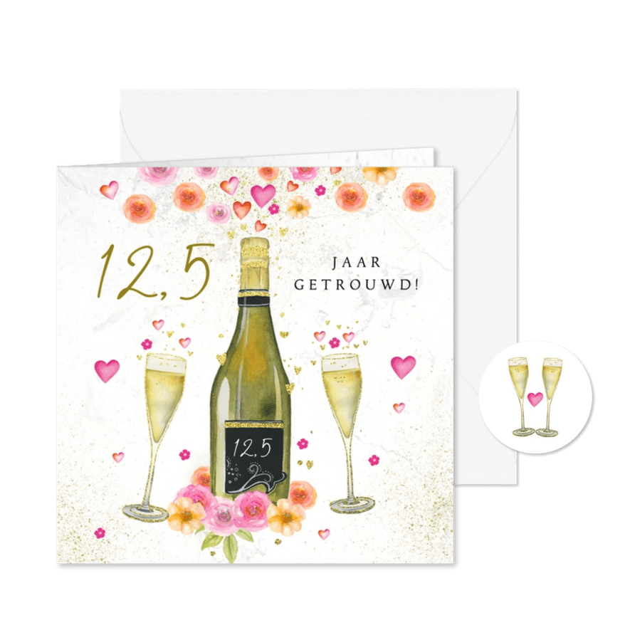 Huwelijksjubileum champagne bloemen - Kaartimpressie