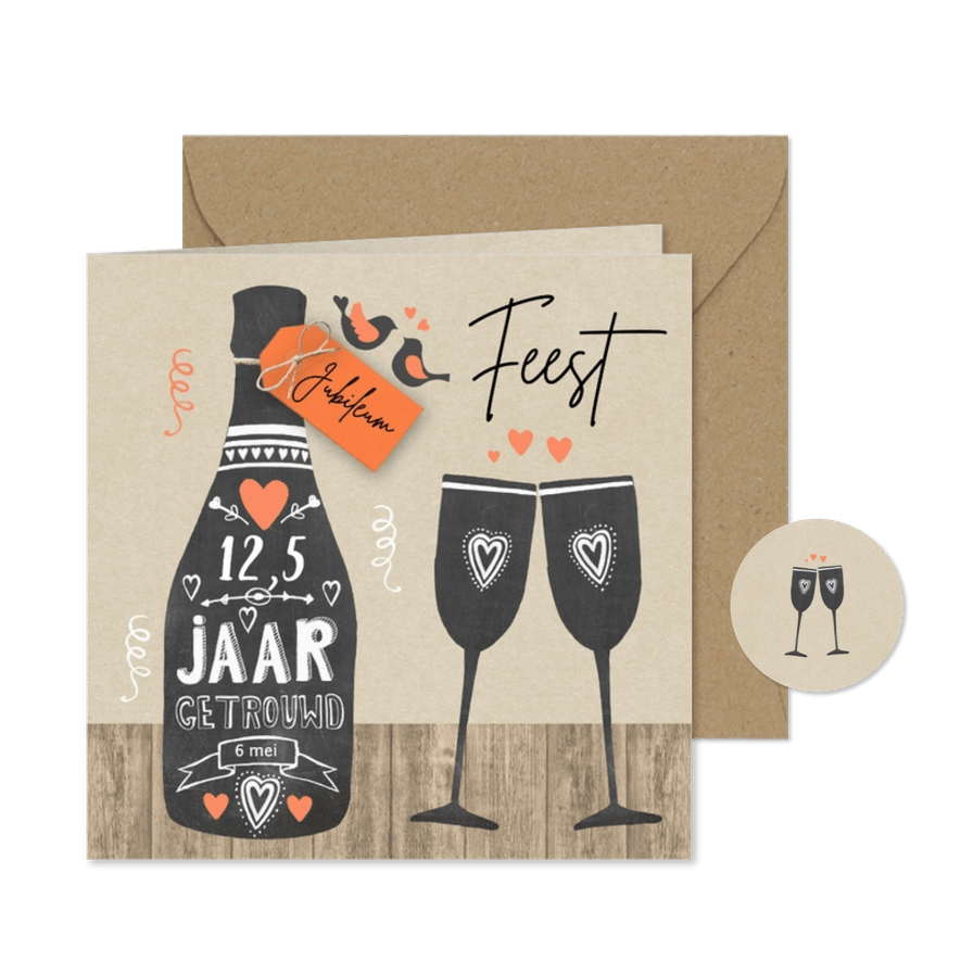 Huwelijksjubileum fles chalkbord - Kaartimpressie