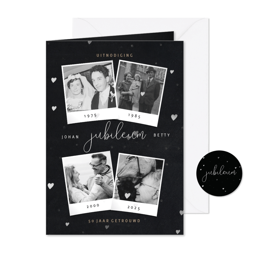 Huwelijksjubileum fotocollage en hartjes - Kaartimpressie