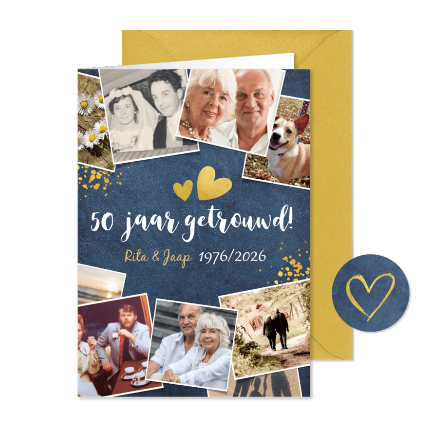 Huwelijksjubileum fotocollage uitnodiging feest 50 jaar  - Kaartimpressie