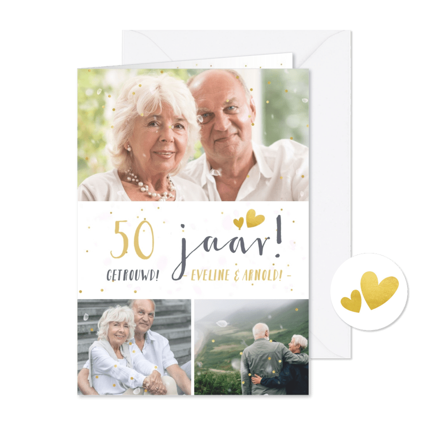 Huwelijksjubileum fotocollage uitnodiging met 3 foto's - Kaartimpressie