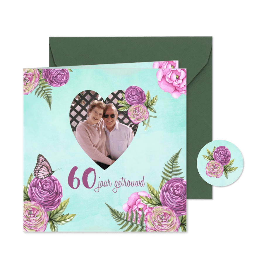 huwelijksjubileum hart rozen - Kaartimpressie