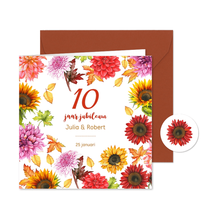 Huwelijksjubileum herfstbloemen - Kaartimpressie