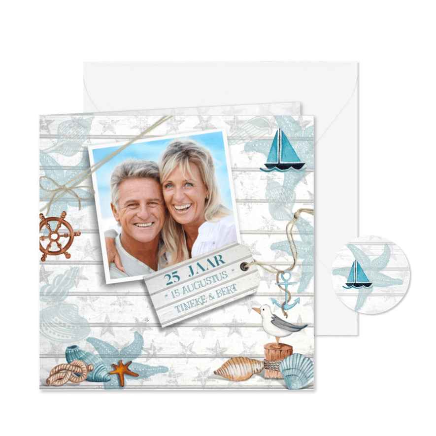 Huwelijksjubileum strand hout - Kaartimpressie