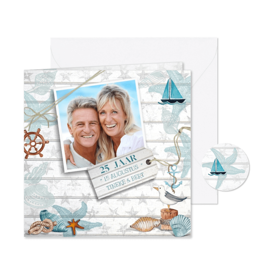 Huwelijksjubileum strand hout - Kaartimpressie