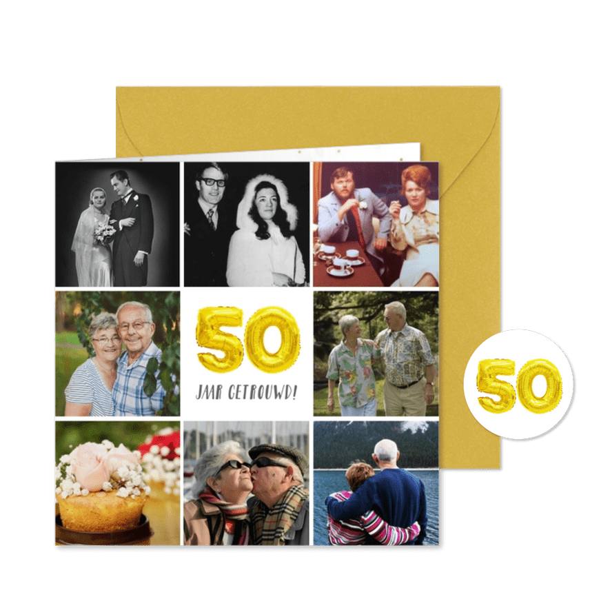 Huwelijksjubileum uitnodiging fotocollage 50 jaar getrouwd - Kaartimpressie