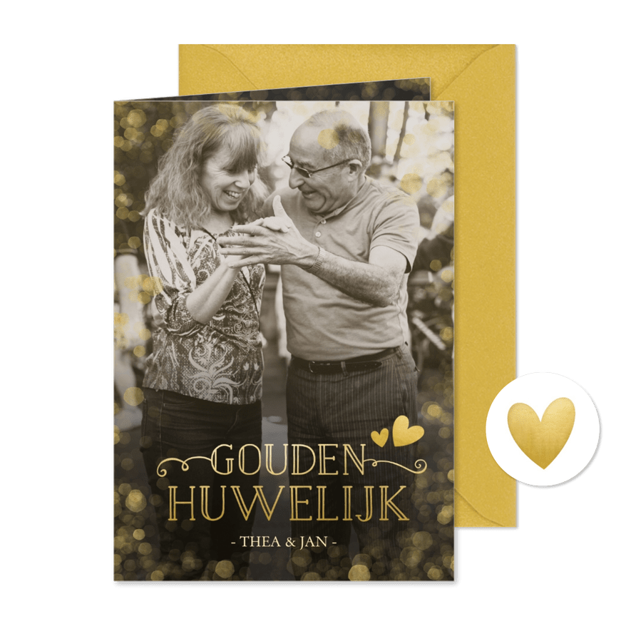 Huwelijksjubileum uitnodiging gouden huwelijk confetti - Kaartimpressie