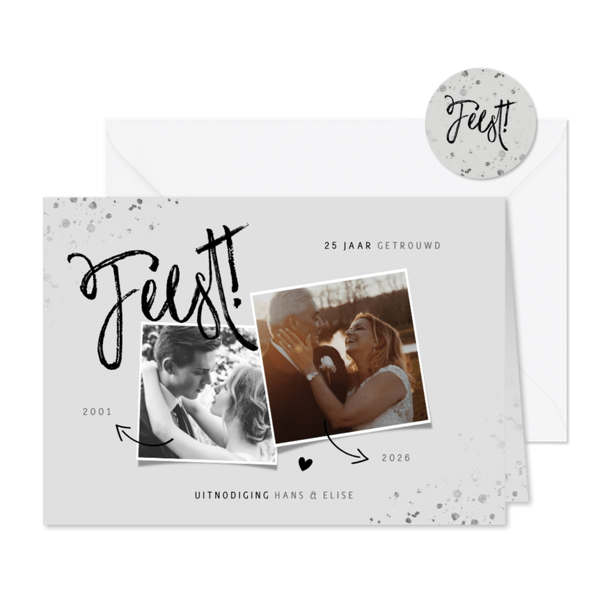 Huwelijksjubileum uitnodiging zilver met foto's - Kaartimpressie