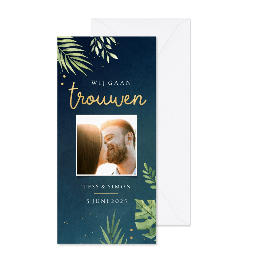 Huwelijksuitnodiging met donkere achtergrond - Kaartimpressie