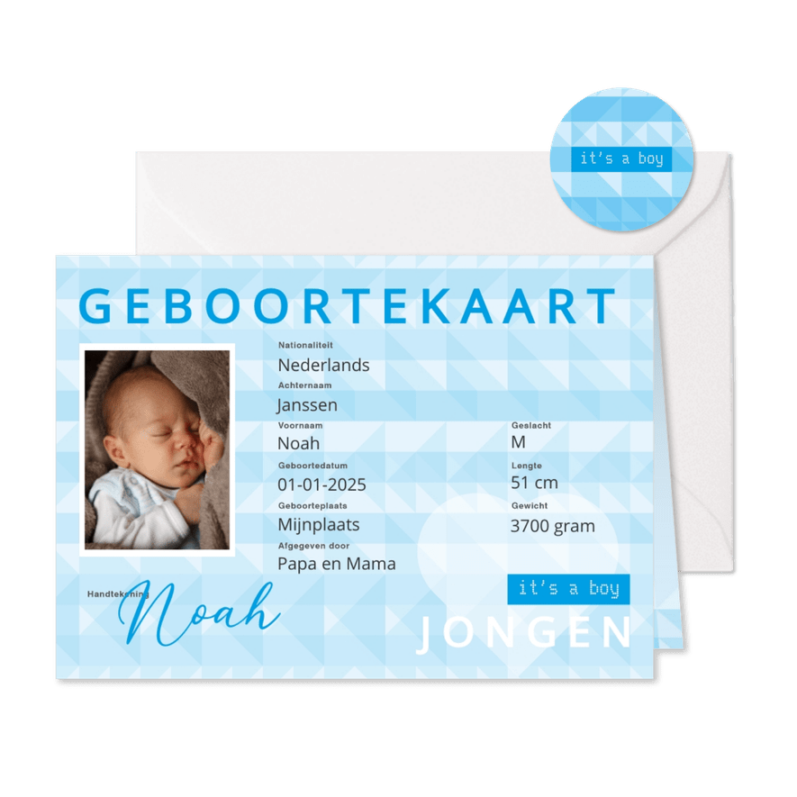 identiteitskaart geboorte jongen - Kaartimpressie