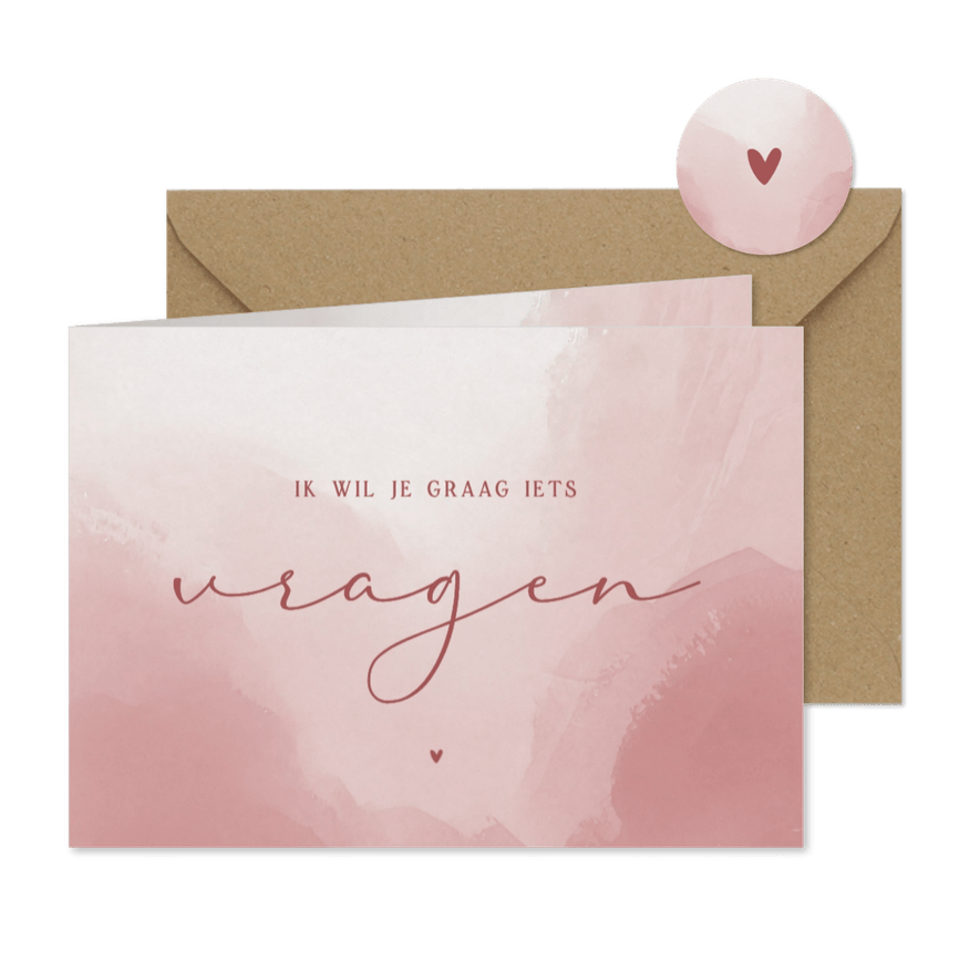 Ik wil je graag iets vragen met oudroze waterverf hartje - Kaartimpressie