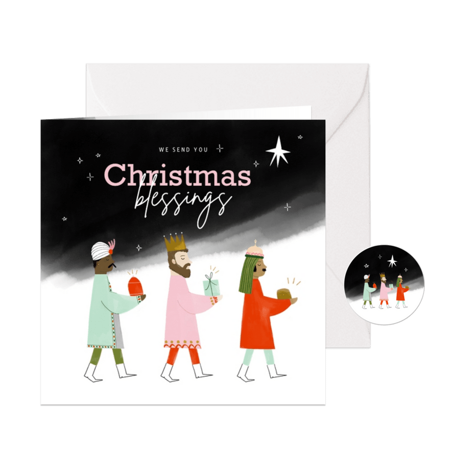 Illustratieve kerstkaart 3 koningen christmas blessings  - Kaartimpressie