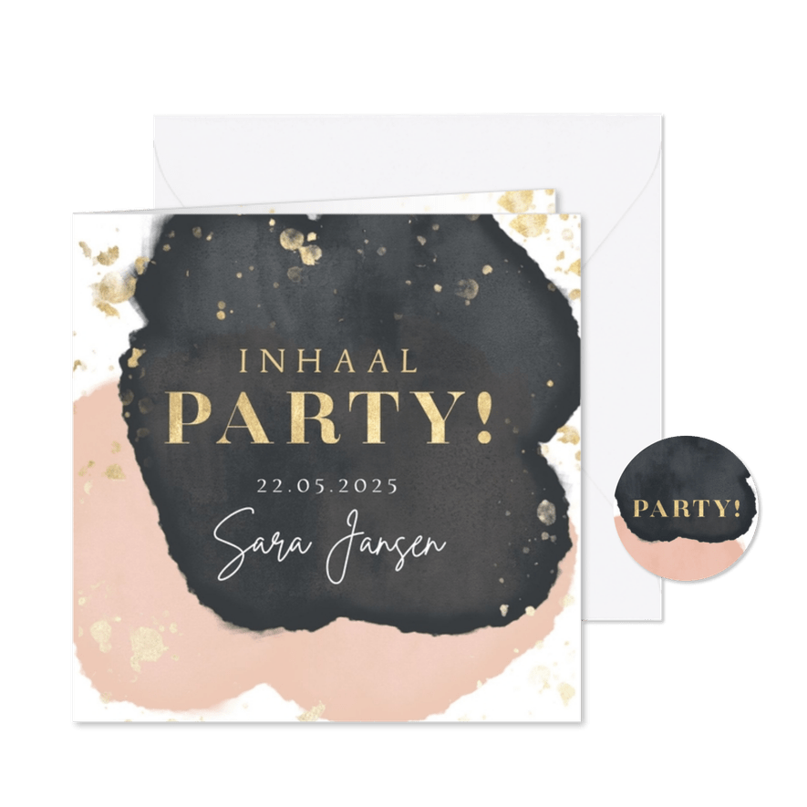 Inhaal party uitnodiging verjaardag goud spetters waterverf - Kaartimpressie