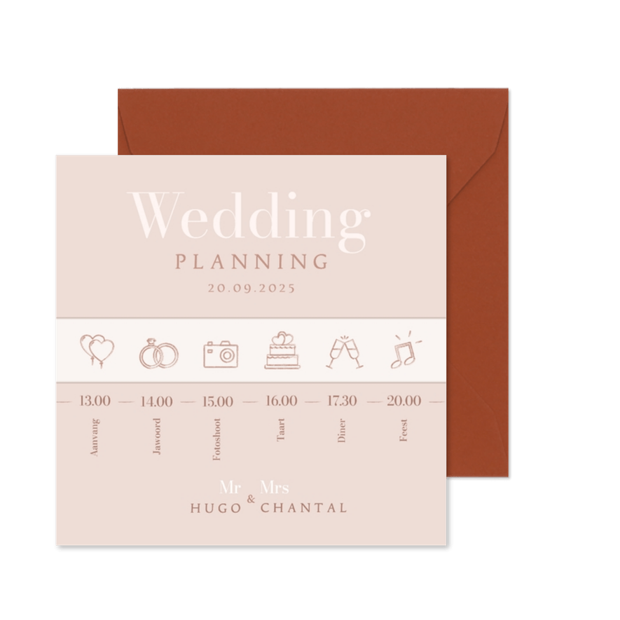 Inlegkaart dagindeling icoontjes met wikkel effect stijlvol - Kaartimpressie