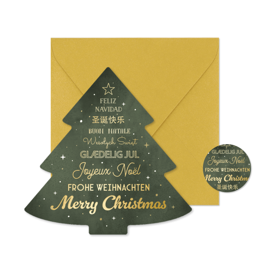 Internationale kerstkaart kerstgroet in verschillende talen - Kaartimpressie