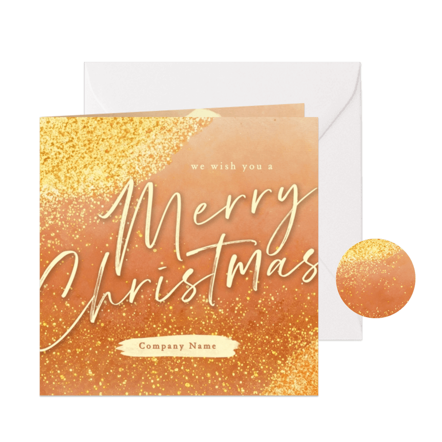 internationale kerstkaart oranje met gouden glitters - Kaartimpressie