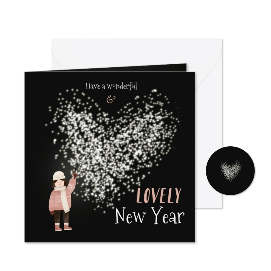 Internationale nieuwjaarskaart lovely new year hartje - Kaartimpressie