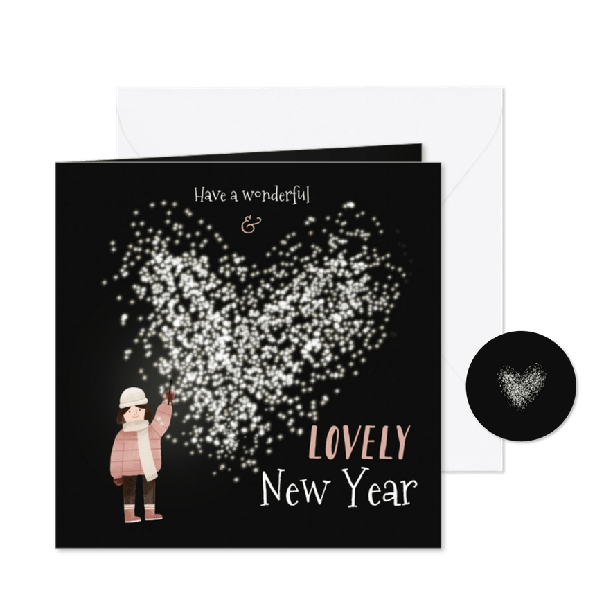 Internationale nieuwjaarskaart lovely new year hartje - Kaartimpressie