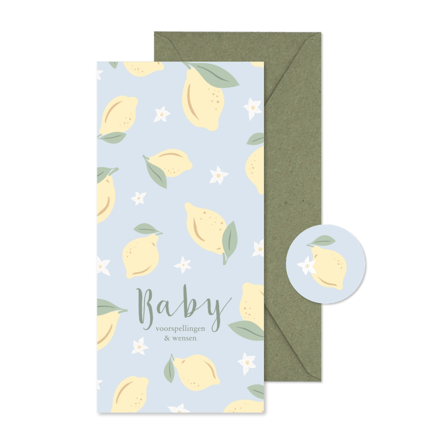Invulkaartje lichtblauw met citroentjes voor een babyshower - Kaartimpressie