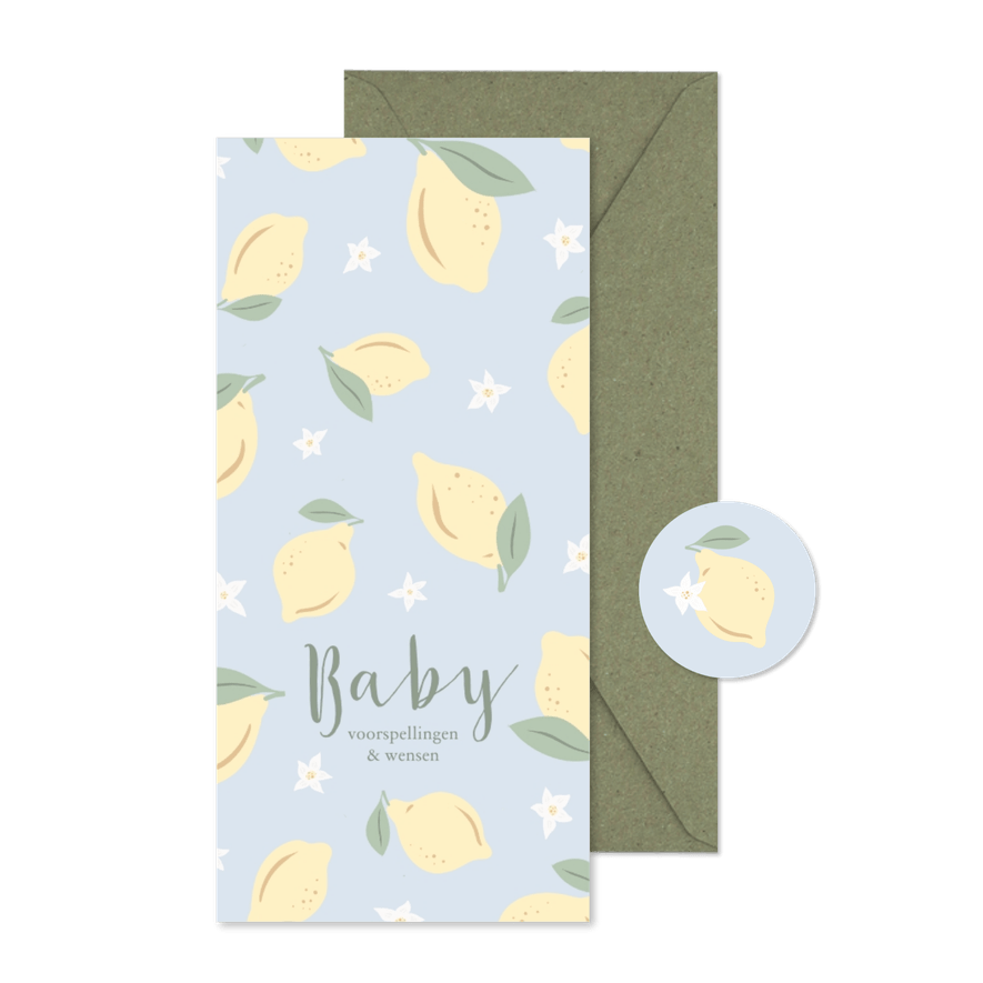 Invulkaartje lichtblauw met citroentjes voor een babyshower - Kaartimpressie