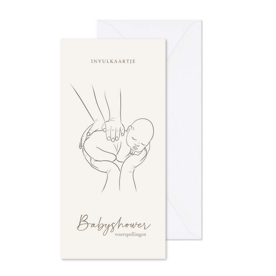 Invulkaartje voor een babyshower met lijntekening - Kaartimpressie