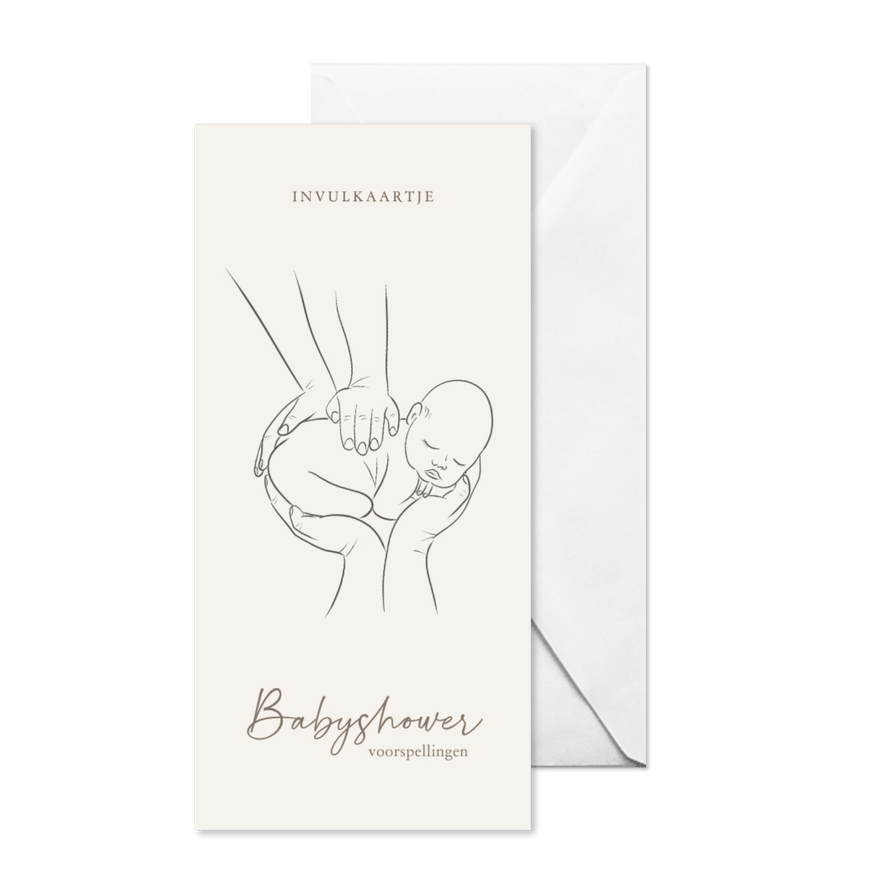 Invulkaartje voor een babyshower met lijntekening - Kaartimpressie