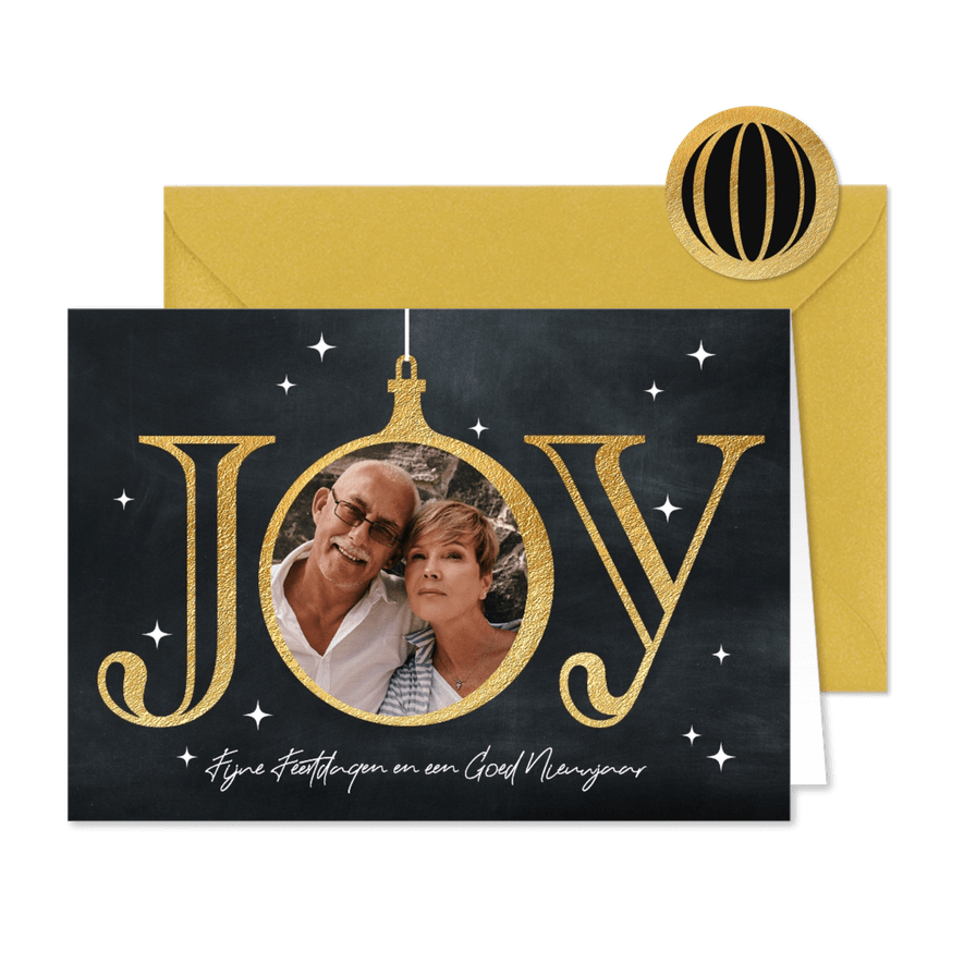 JOY foto kerstkaart vintage kerstbal - Kaartimpressie