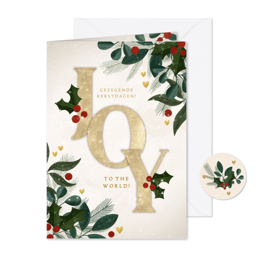 Joy to the World takjes en hartjes christelijke kerstkaart  - Kaartimpressie