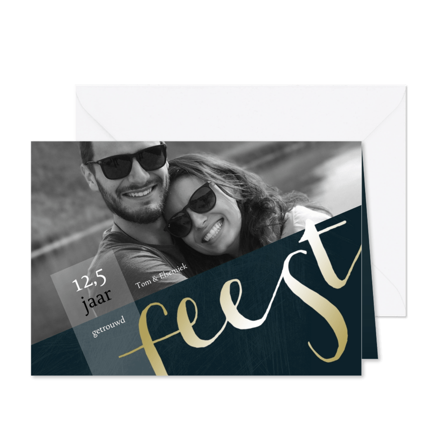 Jubileum 12,5 jaar getrouwd met grote foto en goudlook - Kaartimpressie