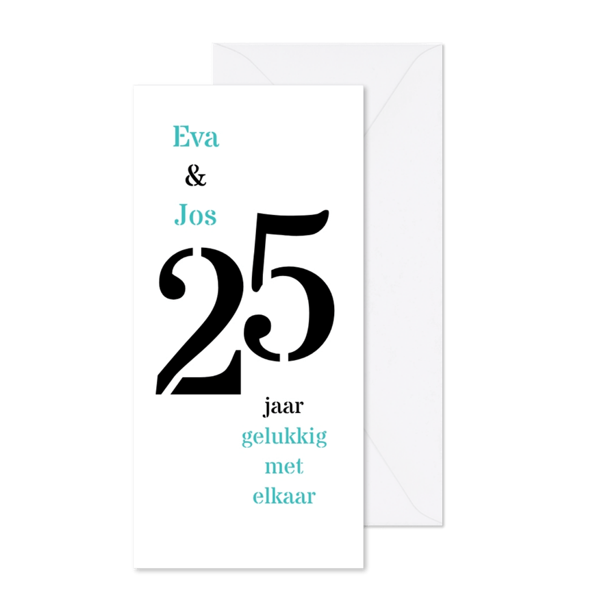 Jubileum 25 jaar getrouwd typografisch - Kaartimpressie