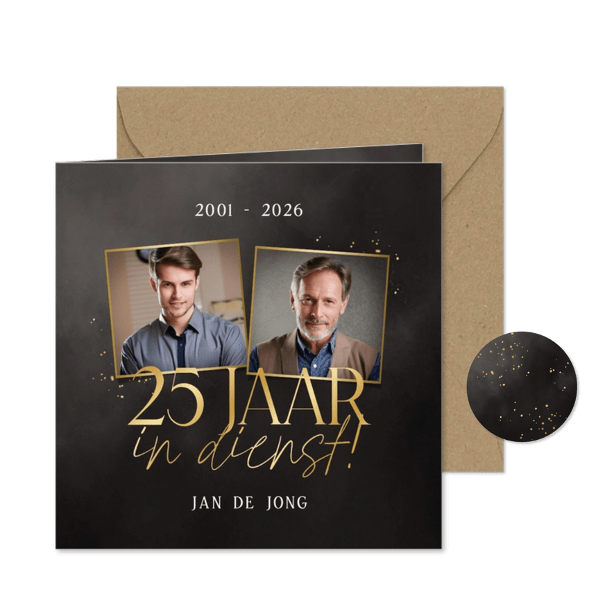 Jubileum 25 jaar in dienst fotocollage zwart goud - Kaartimpressie