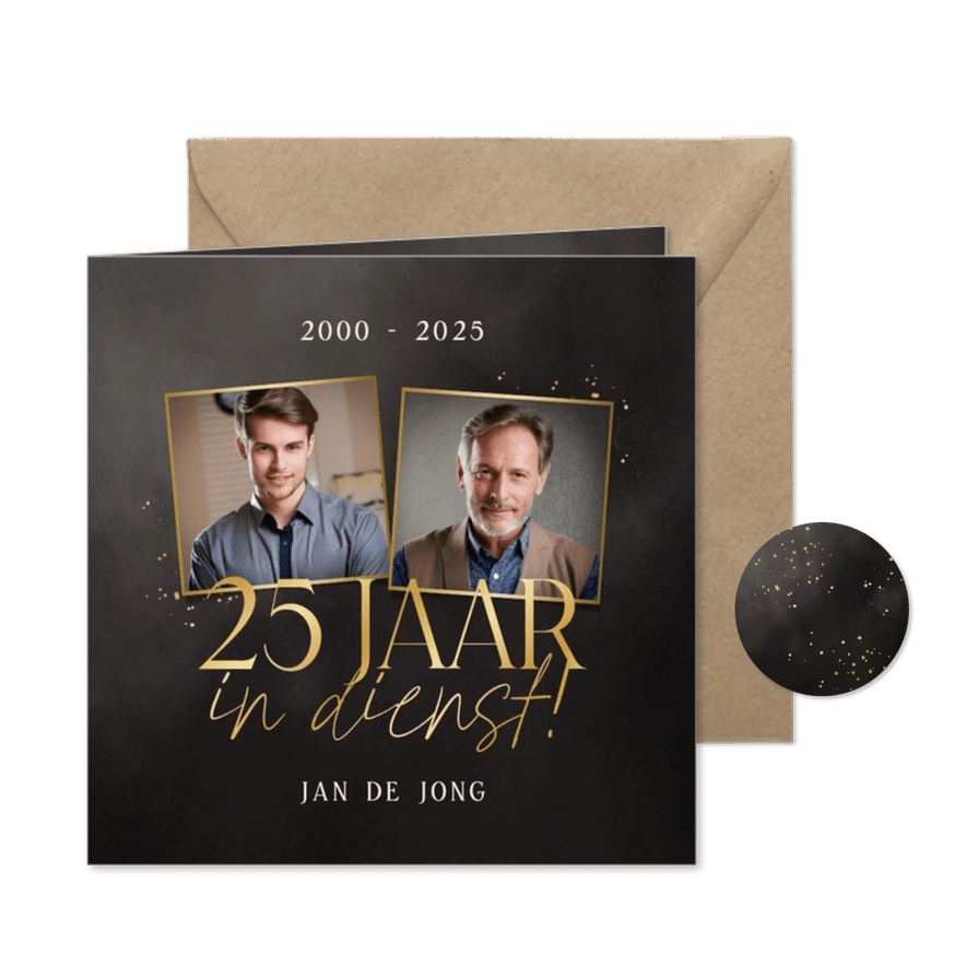 Jubileum 25 jaar in dienst fotocollage zwart goud - Kaartimpressie