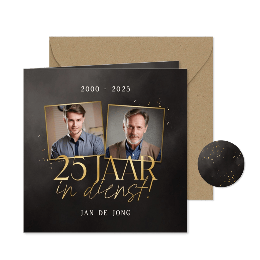 Jubileum 25 jaar in dienst fotocollage zwart goud - Kaartimpressie