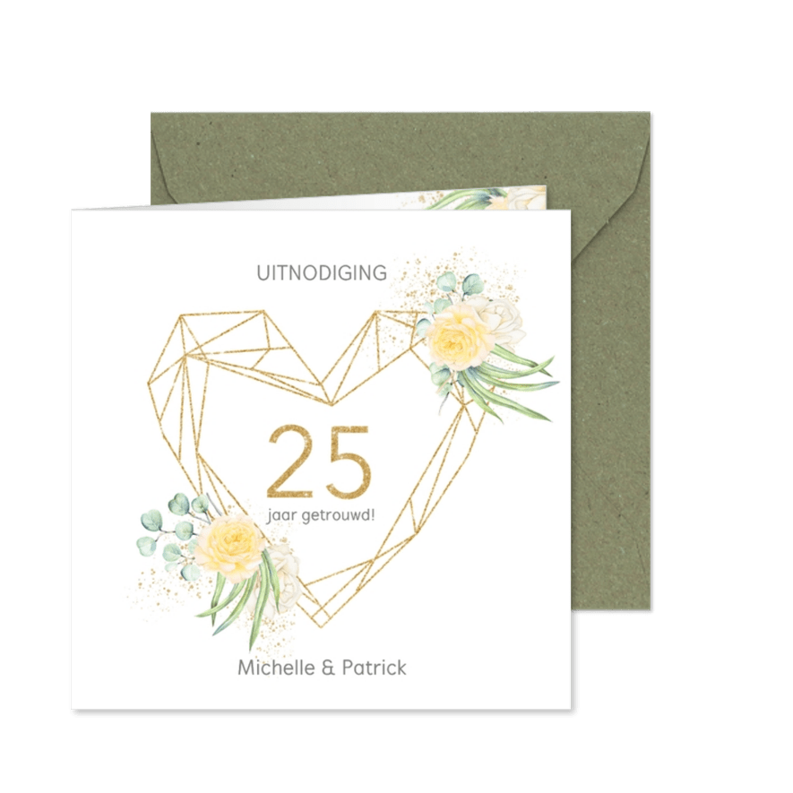 Jubileum 25 jaar rozen gouden hart - Kaartimpressie