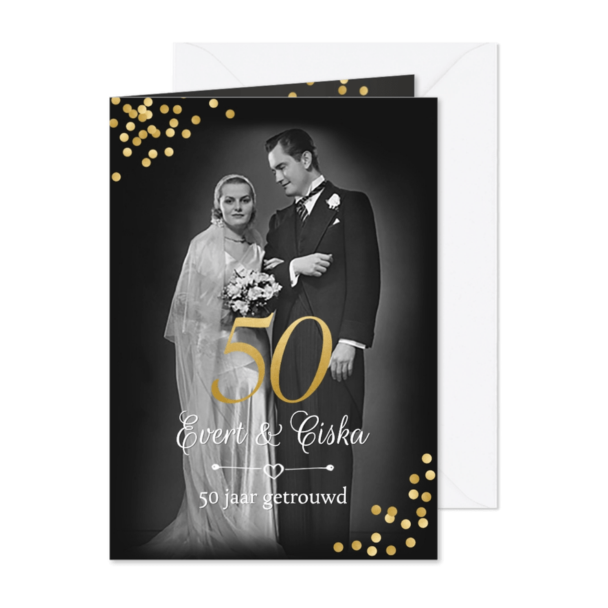 Jubileum 50 jaar getrouwd vroeger en nu - Kaartimpressie