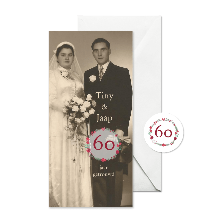 Jubileum 60 jaar getrouwd met bloemencirkel - Kaartimpressie