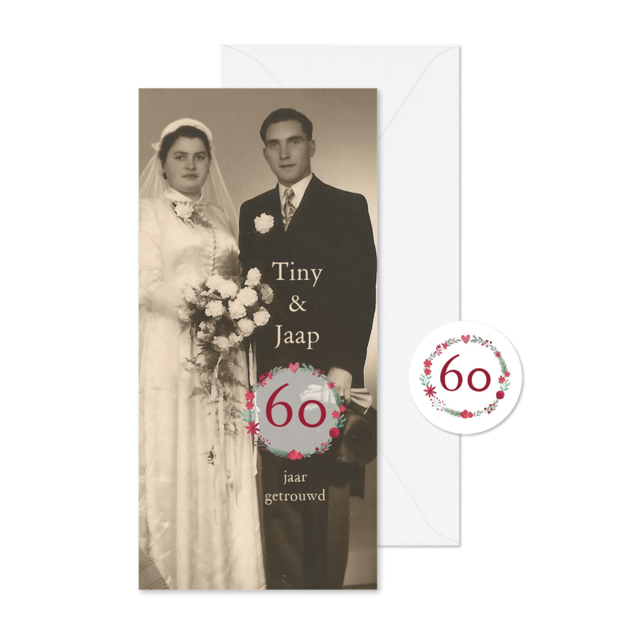 Jubileum 60 jaar getrouwd met bloemencirkel - Kaartimpressie