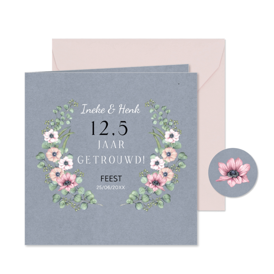 Jubileum anemoon en eucalyptustakken - Kaartimpressie