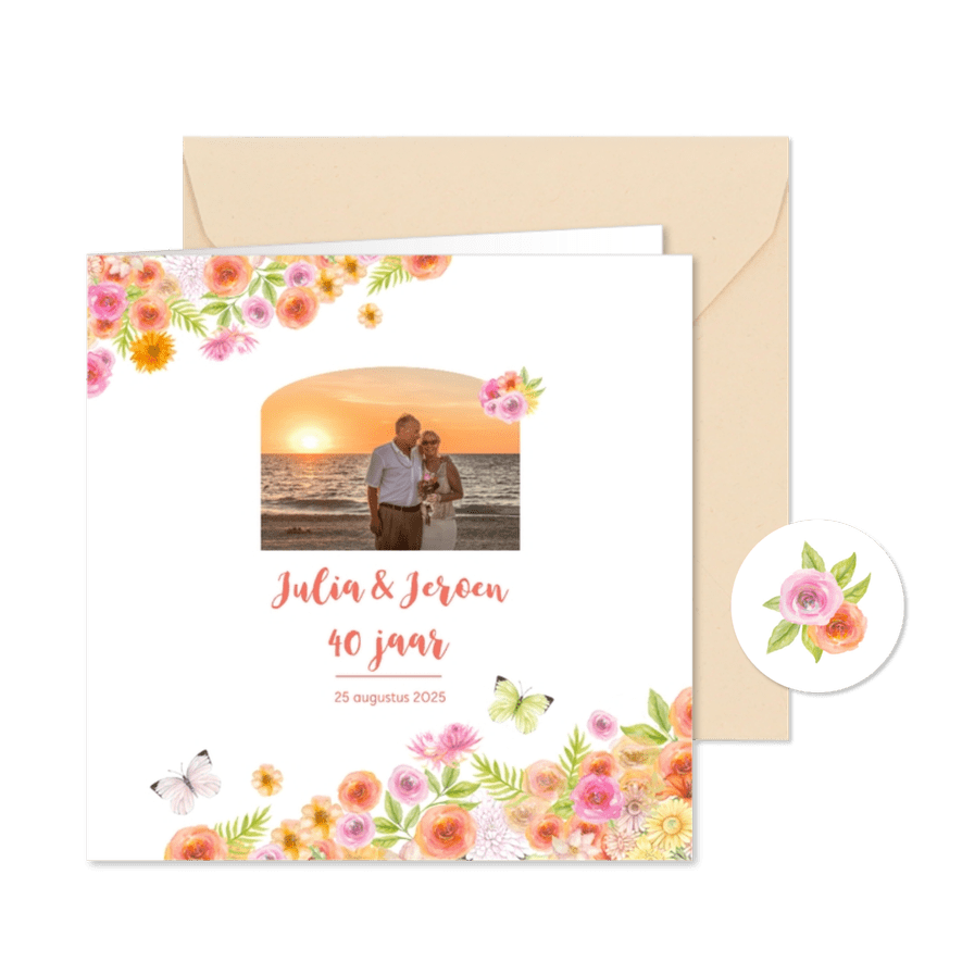 Jubileum aquarel bloemen - Kaartimpressie